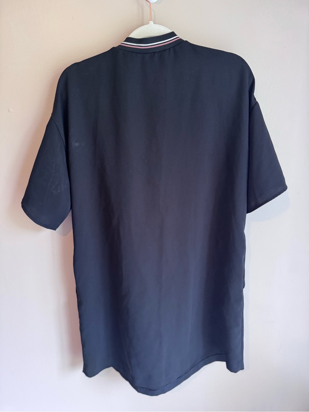 Zara Basic Black Oversized Tunic Shirt Dress Dolman Short Sleeve Zip M - Picture 3 of 8